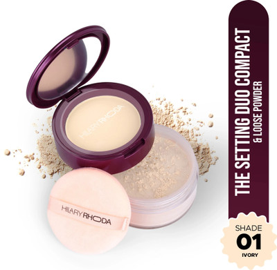 Hilary Rhoda The Setting Duo Compact &Loose Powder| 2-in-1 Compact &Loose Powder|Matte Finish Compact(Shade 1-Ivory, 32 g)