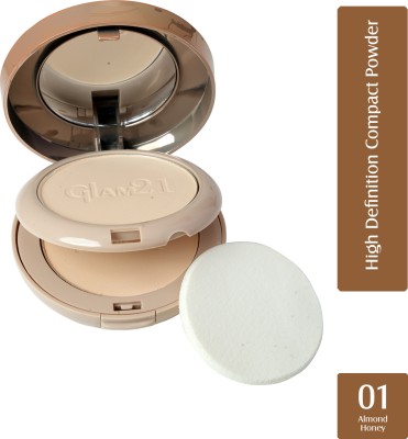 Glam21 Cosmetics High Definition Compact Powder| Smooth Satin Texture upto 8hrs| Mate Finish 2in1 Compact(Almond Honey, 18 g)