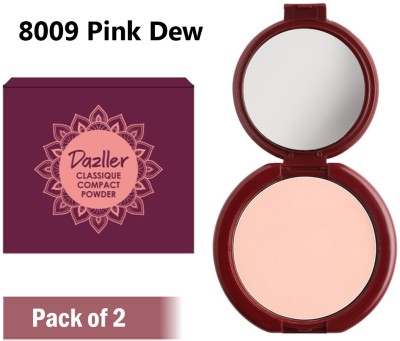 Dazller Classique Powder, (Pack of 2) Velvety Natural Finish, Oil-Control Compact(8009 Pink Dew, 9 g)