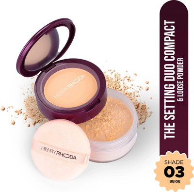 Hilary Rhoda The Setting Duo Compact &Loose Powder| 2-in-1 Compact &Loose Powder|Matte Finish Compact(Shade 3-Beige, 32 g)
