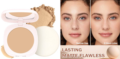 LILLYAMOR Soft Lightweight Finish, Long Lasting Matte Compact Setting Powder Compact(ROASTED ALMOND, 10 g)