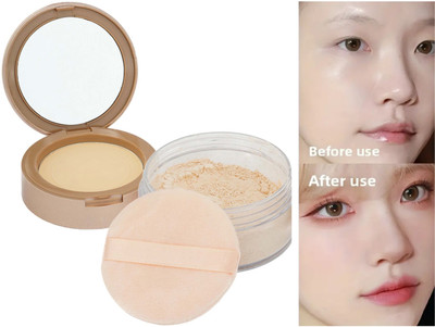 GULGLOW99 2 In One Loose Setting Powder Breathable Oil Control Make Up Lasting Waterproof Compact(BANANA, 28 g)