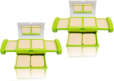 MYEONG Professional And Waterproof 5 IN 1 Green Compact Pressed Powder With Makeup Puff Compact(Beige, 80 g)