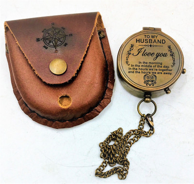Ascent India To My Husband Brass Compass chain nautical with Leather cover gift Compass(Brown)