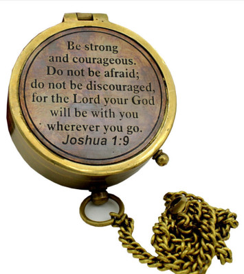 APAX Nautical Brass Be Strong Compass | Joshua 1 9 Engraved Gift Item Compass(Brown)