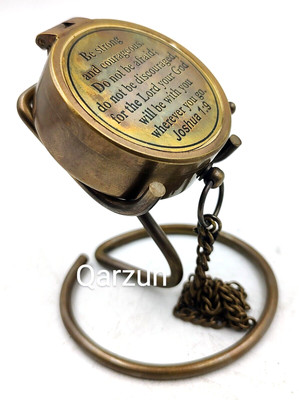 Ascent India Brass compass lid Be strong poem nautical compass with display stand Compass(Brown)