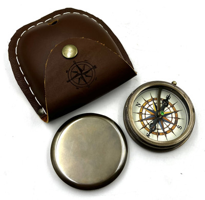 Ascent India Brass Round Lid compass nautical with Leather case Compass(Brown)