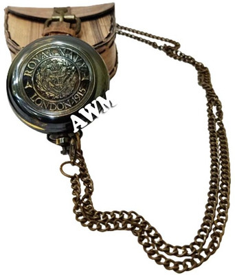 AKKI Handmade Nautical Push Open Compass Replica Brass Pocket Compass w/ Leather Case Compass(Black, Brown)