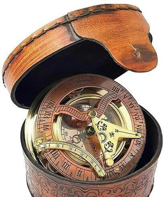 sport heaking Compass with Leather Case Antique Solid Brass Compass Wrist Brass Compass Compass(Gold, Brown)