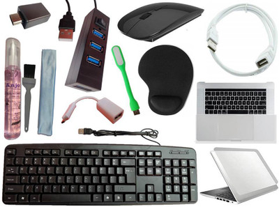 ANJO Keyboard-Wireless Mouse-Wrist Pad-2.0Hub-3in1Cleaner-OTG C&Micro-Ext-LED-Skin Combo Set