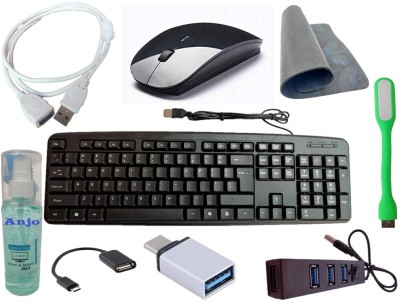 ANJO USB Keyboard-Wireless Mouse-Pad-USB Hub-Cleaner-LED-Ext. Cable-OTG (9 in 1) Combo Set