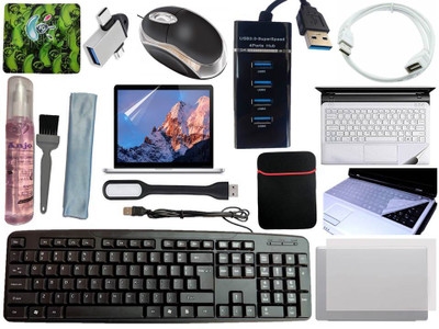 ANJO KeyboardLEDMouse-Pad-3Hub-3n1Clenr-OTG2n1-Ext-LED-Skin-14.6iScrn&KeyGuard&Sleeve Combo Set