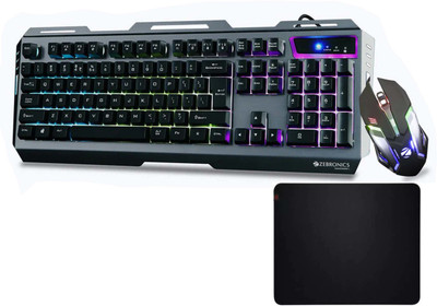 ZEBRONICS Transformer 1 Premium Gaming Wired Keyboard, Wired Mouse, Silk-Gliding Mouse Pad Combo Set