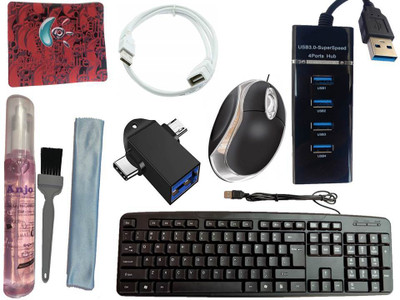 ANJO USB Keyboard-LED Mouse-Pad-3.0 USB Hub-3in1 Cleaner-OTG 2in1 C&M-Ext Cable 1.5m Combo Set