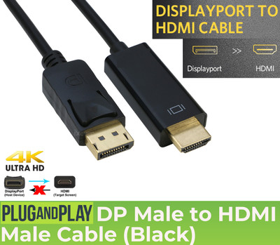 BALRAMA DP Display Port Male to Hdmi Male Cable Video Audio DP DisplayPort HDMI Adapter USB Adapter(Black)