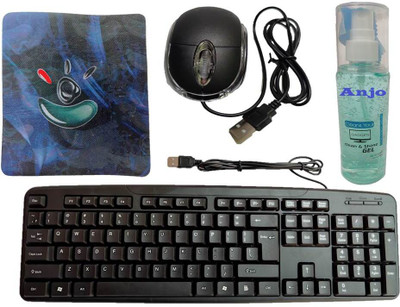 ANJO Keyboard, Mouse, Non-Slip Rubber Base Pad, Cleaning Gel 100ml With Cloth 4 in 1 Combo Set Designed for Gaming(Black, Green)