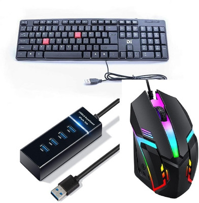 Di Innovating Technology DI combo of 3 ( keyboard, RGB mouse , 4 port usb 3.0 hub) Combo Set Designed for Gaming(Black)