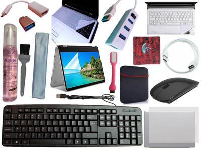ANJO KeyboardWirelesMous-Pad-Hub-3n1Clnr-OTGMC-Ext-LED-Skin-14.6iScrn&KeyGuard&Sleeve Combo Set