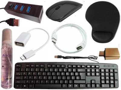 ANJO USB Keyboard-Wireless Mouse-Wrist Support Pad-2.0 Hub-Cleaner-OTG C&Micro-Ext. Combo Set