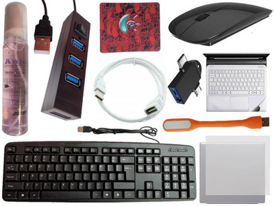 ANJO Keyboard-Wireless Mouse-Pad-2.0 Hub-Cleaner-OTG Micro&C 2in1-Ext 1.5m-LED-Skin Combo Set