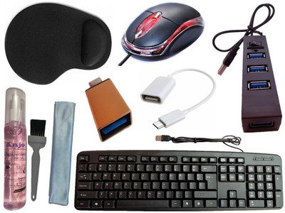 ANJO USB Keyboard-LED Mouse-Wrist Support Pad-2.0 Hub-3in1 Cleaning Kit-OTG Micro&C Combo Set