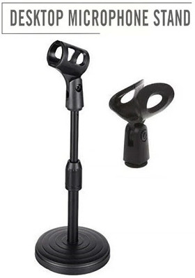 GoodsBazaar Round Base Desktop Mic Stand Adjustable Height Table Top Stand Mic Clip Holder Microphone