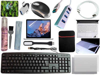 ANJO KeyboardLEDMouse-Pad-Hub-3n1Cleanr-OTG2n1-Ext-LED-Skin-14.6iScrn&KeyGuard&Sleeve Combo Set