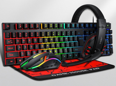 SANNO WORLD 4in1 PC TF800 Four-piece Gaming Combo 104 Keys Keyboard Breathing Light Mouse Combo Set Designed for Gaming(Black)