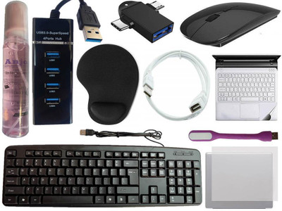 ANJO Keyboard-Wireless Mouse-Wrist Support Pad-3.0Hub-Cleaner-OTG 2in1-Ext-LED-Skin Combo Set