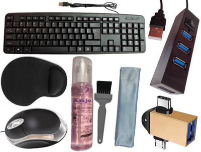 ANJO USB Keyboard-LED Mouse-Wrist Support Pad-2.0 Hub-3in1 Cleaning Kit-OTG M&C 2in1 Combo Set