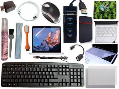 ANJO KeyboardLEDMouse-Pad-3Hub-3n1Cleanr-OTGCM-Ext-LED-Skin-15.6iScrn&KeyGuard&Sleeve Combo Set