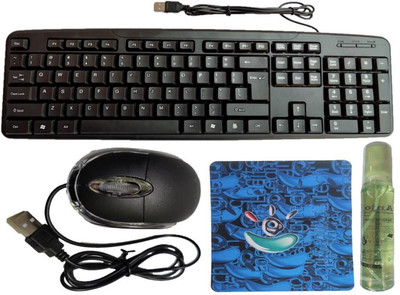 ANJO USB Keyboard-LED Mouse-Non Slip Mouse Pad-Cleaner Combo Set Designed for Gaming(Multicolor)