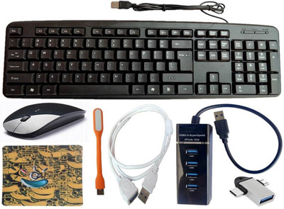 ANJO USB Keyboard-Wireless Mouse-Mouse Pad-3.0 USB Hub-2in1 OTG Micro&C-Ext Cable-LED Combo Set Designed for Gaming(Multicolor)