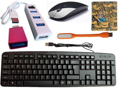 ANJO Wired USB Keyboard-Wireless Mouse-Non Slip Mouse Pad-2.0 USB Hub-OTG Type C-LED Combo Set