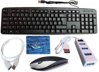 ANJO USB Keyboard-Wireless Mouse-Mouse Pad-2.0 USB Hub-Ext Cable 1.5m Combo Set Designed for Gaming(Multicolor)
