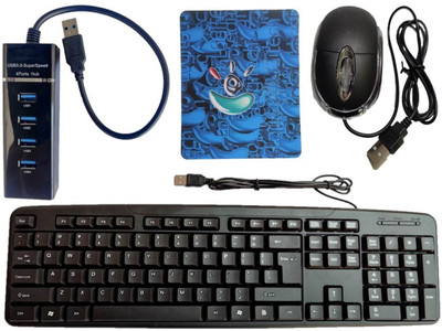 ANJO Wired USB Keyboard-Wired LED Mouse-Non Slip Mouse Pad-3.0 USB Hub Combo Set Designed for Gaming(Multicolor)