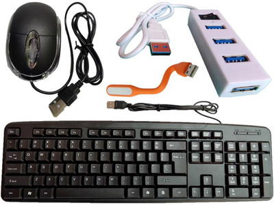 ANJO Wired USB Keyboard-Wired LED Mouse- 2.0 USB Hub-LED Combo Set