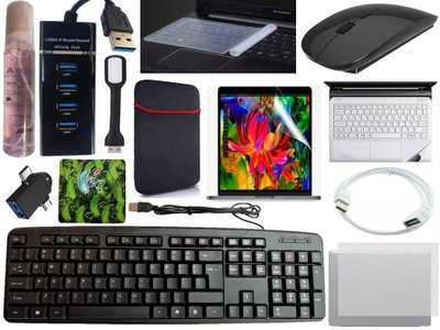 ANJO KeyboardWirelesMouse-Pad-3Hub-Clnr-OTG2n1-Ext-LED-Skin-14.6iScrn&KeyGuard&Sleeve Combo Set