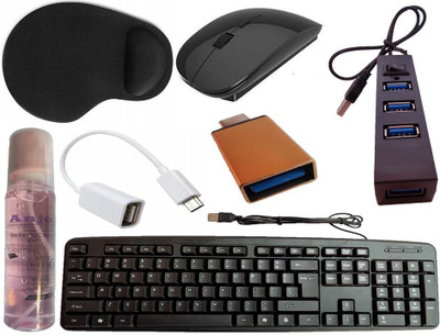 ANJO USB Keyboard-Wireless Mouse-Wrist Support Pad-2.0 Hub-Cleaner-OTG Micro & C Combo Set