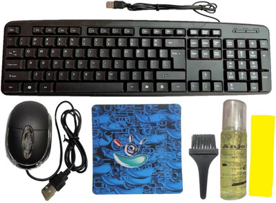 ANJO USB Keyboard-LED Mouse-Non Slip Mouse Pad-3in1 Cleaner Combo Set Designed for Gaming(Multicolor)