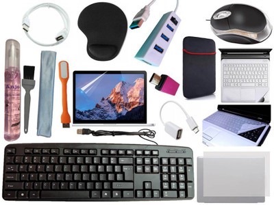 ANJO KeyboardLEDMous-WristPad-Hub-3n1Cln-OTGCM-Ext-LED-Skin-15.6iScrn&KeyGuard&Sleeve Combo Set