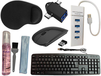 ANJO USB Keyboard-Wireless Mouse-Wrist Pad-3.0 Hub-3in1 Cleaning Kit-OTG M&C 2in1 Combo Set