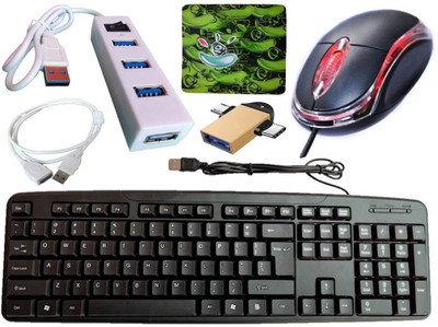 ANJO USB Keyboard-LED Mouse-Mouse Pad-2.0 USB Hub-2in1 OTG Micro&TypeC-Ext Cable 1.5m Combo Set