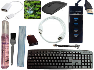 ANJO USB Keyboard-Wireless Mouse-Pad-3.0USB Hub-3in1 Cleaner-OTG C&Micro-Ext Cable Combo Set