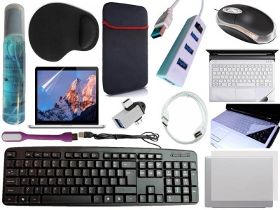 ANJO KeyboardLEDMouse-WristPad-Hub-Clnr-OTG2n1-Ext-LED-Skin-15.6iScrn&KeyGuard&Sleeve Combo Set