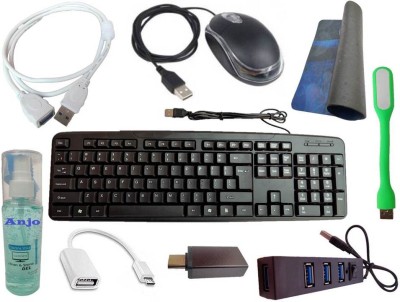 ANJO 9 in 1 Combo Keyboard-Mouse-Pad-USB Hub-Cleaner-LED-Extension Cable-OTG Combo Set