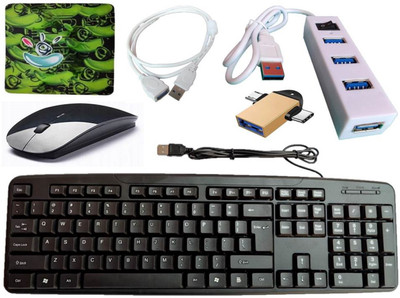 ANJO USB Keyboard-Wireless Mouse-Mouse Pad-2.0 USB Hub-2in1 OTG Micro&C-Ext Cable1.5m Combo Set