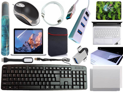 ANJO Keyboard-LEDMouse-Pad-Hub-Cleaner-OTG2n1-Ext-LED-Skin-15.6iScrn&KeyGuard&Sleeve Combo Set