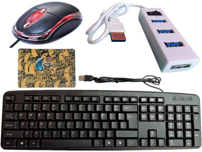 ANJO Wired USB Keyboard-Wired LED Mouse-Non Slip Mouse Pad-2.0 USB Hub Combo Set