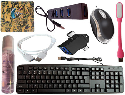 ANJO Keyboard-LED Mouse-Mouse Pad-2.0 Hub-Cleaner-OTG M&C 2in1-Ext Cable 1.5m-LED Combo Set